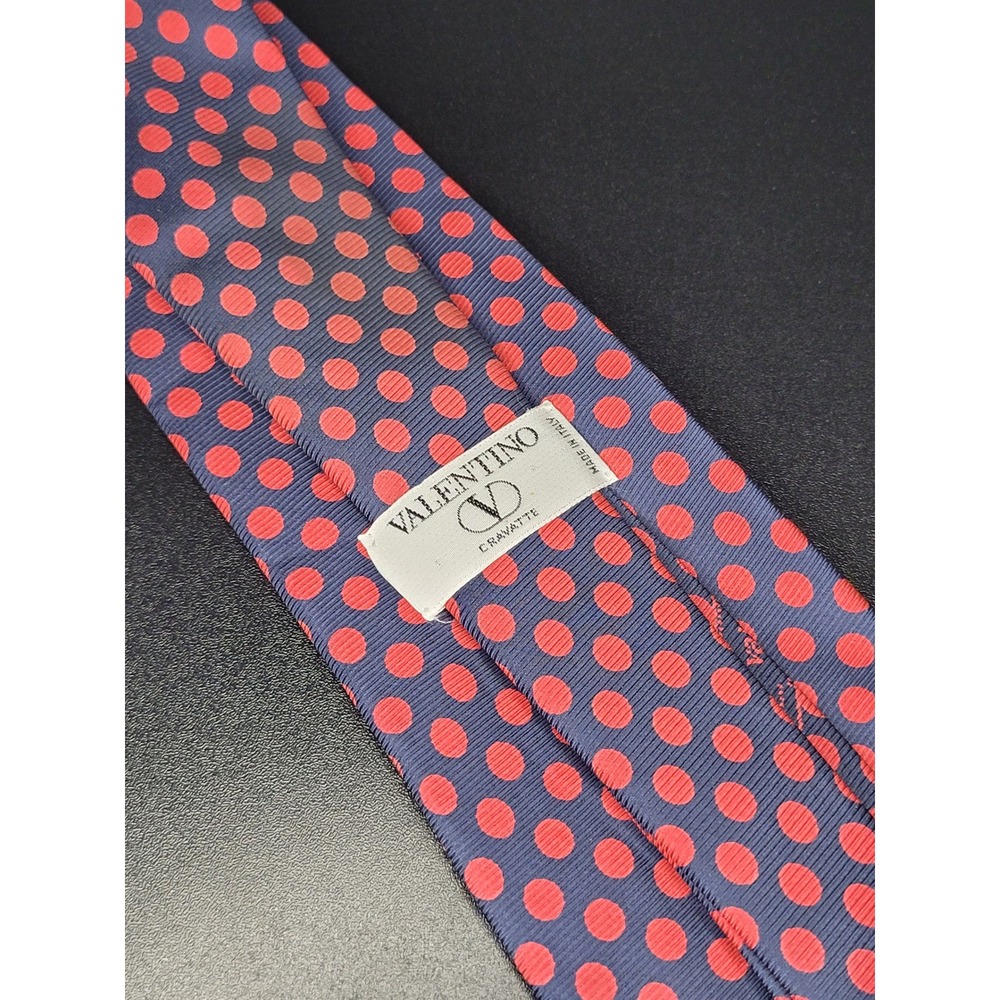 Valentino Cravatte Silk Necktie Navy Blue Red Polka Dot Made in Italy
